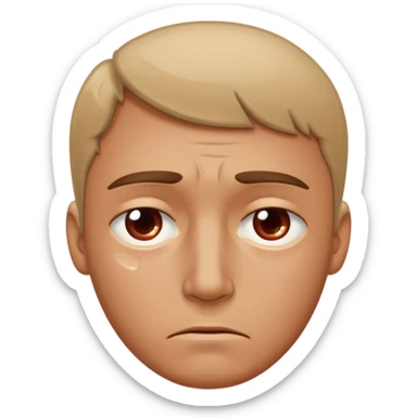 Man with a slightly reddened, sad face, a tear flowing from his eye down his cheek sticker