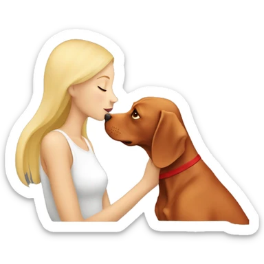Blonde girl kissing red vizsla dog sticker