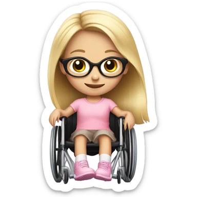 8 year old girl with light pink glasses and long blonde hair in black wheelchair  sticker