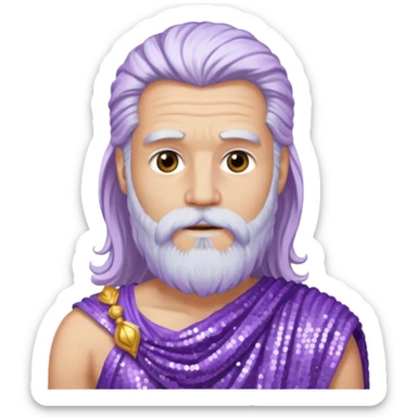 Jupiter from Roman Deities with long white hair and beard, lilac sequin toga sticker