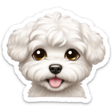 A white Shih-Poo puppy in a chibi style with big eyes and a cute smile, with small pink hearts. sticker