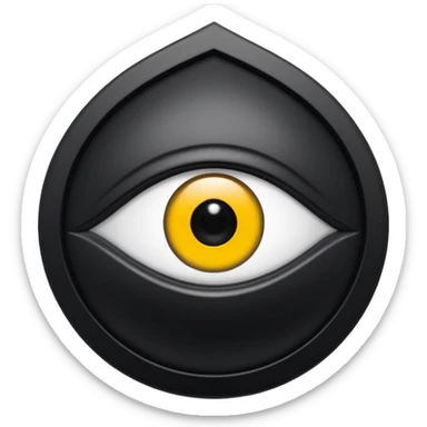 Minimal emoji, gothic religious relic made of matte black metal, engraved eye symbol above a number 8, ancient sacred fashion artifact aesthetic, sculptural form, no glow, no neon, flat emoji style, centered, transparent background sticker