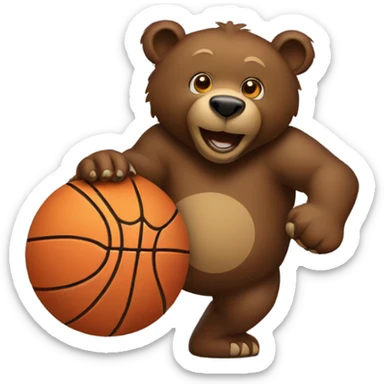 Brown Bear dribbling basketball sticker