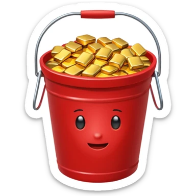 A red bucket full of gold sticker