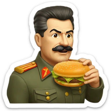 stalin eating hamburger like a true soviet general sticker