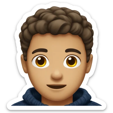 young boy, hispanic, brown hair, short hair, brown eyes, dark blue winter sweater sticker