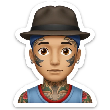 hat wearing tattooed man head sticker