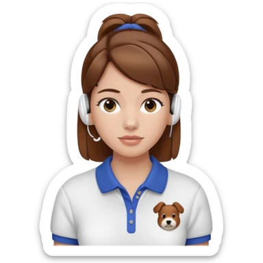 Girl with brown hair with airpods wearing a wegmans polo sticker