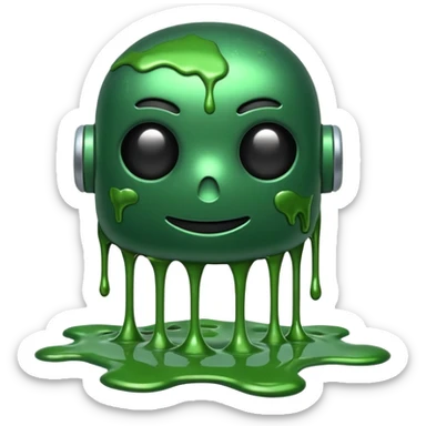 An emoji of a green robot melting away covered in thick green sludge sticker