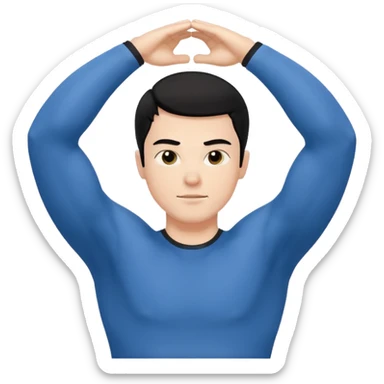 Hombre blanco pelinegro haciendo ejercicio de estiramiento de brazos sticker