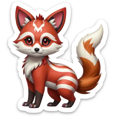Hyper-realistic cool edgy badass zigzag-striped etched marked elegant Colorful Skilled Adept Graceful Asian Painted Meloetta-Furret-Lycanroc-Zangoose-Red-Panda-fusion-hybrid-creature (full body) sticker