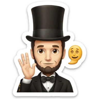 mashup of Abraham Lincoln and thinking emoji with Lincoln's face, top hat, beard, and classic thinking gesture with playful twist sticker