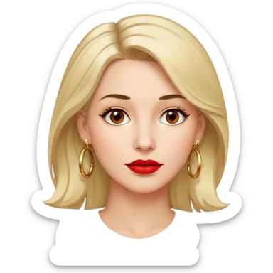 30 year old white woman, shoulder-length hair, brown eyes, left side of hair tucked behind ear, lipstick, hoop earrings, looking to the side, upper body portrait sticker