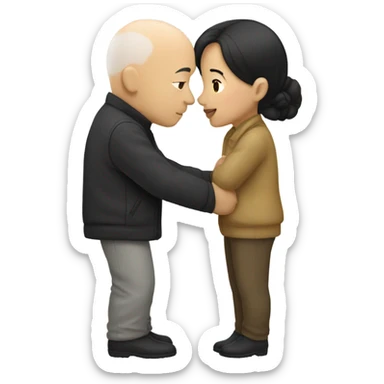 Asian girl dark hair kissing white bald man sticker