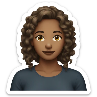 A young woman with light brown skin, black long curls sticker