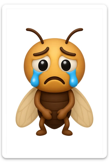 EMOJI STILE IPHONE 3D DI una cicala triste che si tocca le cosce e piange perché non le piace il suo fisico, posa frontale, fagli anche la parte bianca degli, non solo la pupilla sticker