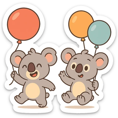 koala babies holding balloons sticker