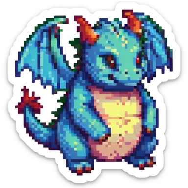 pixel art dragon with very small wings, chubby body sticker