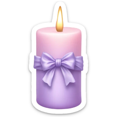 A pastel pink candle wrapped with a delicate lavender satin bow, glowing softly. sticker