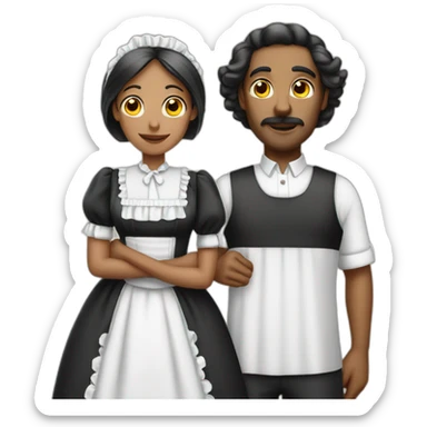 man dressed as maid besides his wife sticker
