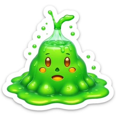 3D render of Green Ooze Puddle, toxic waste aesthetic, neon green bubbling liquid, caution yellow metal, industrial warning texture, Apple emoji style, isolated on white background --v 6.0 sticker