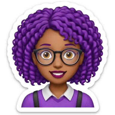 nerd emoji like with glasses showing only her 2 buck teeth but it’s a black girl with purple black curly hair no shoulders sticker