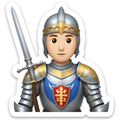 a knight in bright silver armor, holding a sword sticker