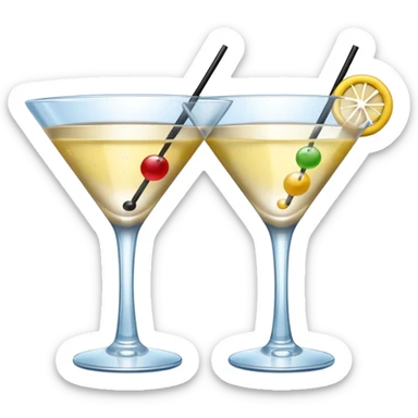two realistic glasses of cocktail in emoji style, martini glass shape, no straw, no fruit, no ice sticker