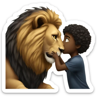 Big serious lion kissing a little young black panther sticker