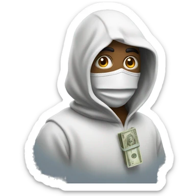 a mysterious guy in hoode with mask of money sticker