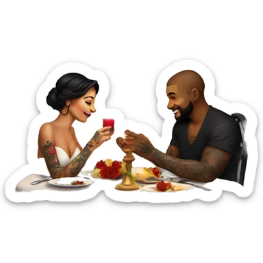 romantic candle light dinner for beautiful tattooed couple sticker