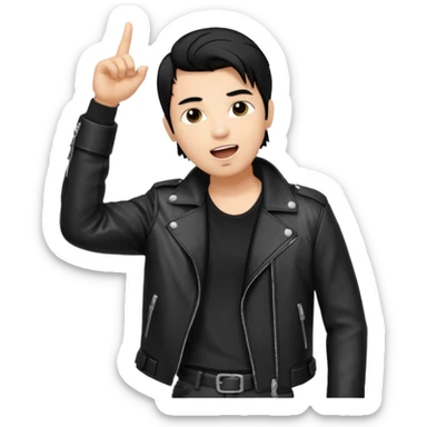 A cool male singer in leather jacket, singing into a standing microphone. sticker