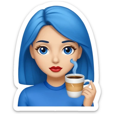 Memoji piel morena ojos cafés cabello largo color azul tirando besos sticker
