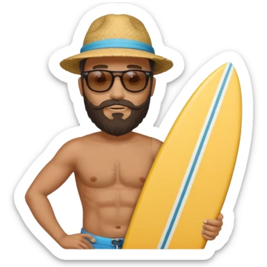 bearded man holding surfboard sticker