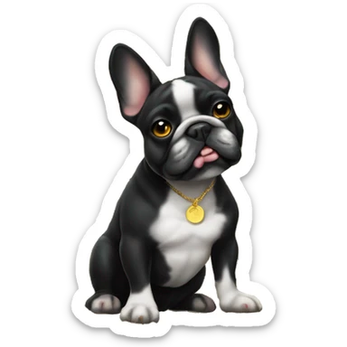 Black-and-tan French bulldog sitting on gold coins sticker
