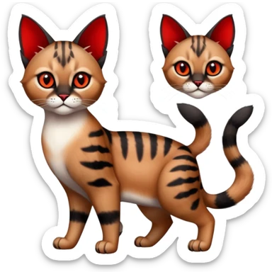 Gothic exotic Red and black and edgy and cute tropical shiny Fantasy-Siamese-Bobcat-Caracal-Scottish-Fold-feline-Fakémon-feline-hybrid (full body) sticker