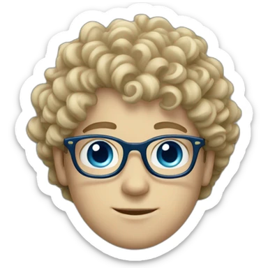 White boy with blue eyes with glasses with curly hair sticker