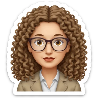 woman 50 years old dark blond long curly hair, brown eyes ans rectangle glasses sticker