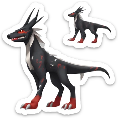Black Cool Edgy Nargacuga-Houndoom-Garchomp Fakémon Digimon with Red and white Edgy markings, full body, outlined sticker