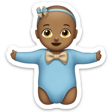 Blue baby bodysuit with long sleeve and beige bow sticker