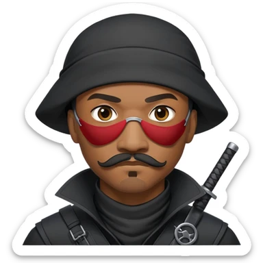 african-american mustache mercenary black asymmetrical eyepatch ninja hacker terminal command center sticker