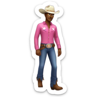 cowboy with fluffy pink cowboy hat and line dancing sticker