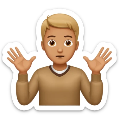 A man shrugging his shoulders with his hands open and a six in one hand and a seven in the other sticker