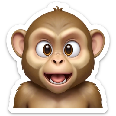 Cinematic Comical Macaque Portrait Emoji, Head tilted dramatically with an exaggeratedly shocked expression, featuring a dynamic, animated face with wide, comically expressive eyes full of humorous disbelief, Simplified yet hilariously expressive features, highly detailed, glowing with a slightly sassy glow, high shine, dramatic yet playful, stylized with an air of quirky primate attitude, soft glowing outline, capturing the essence of a meme-worthy macaque that looks ready to side-eye its way into viral fame! sticker