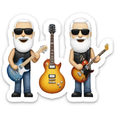 Three white bearded musicians. one on a Gibson Les Paul guitar, one on a Fender Precision bass and one playing drums sticker