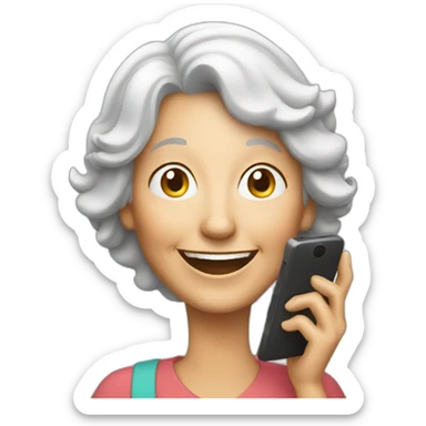 happy older woman with a phone  sticker