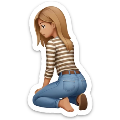 girl in jeans and striped shirt kneeling on the ground seen from behind sticker