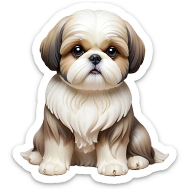 Cinematic Noble Shih Tzu Portrait Emoji, Poised and elegant, with a luxurious, flowing fur in refined muted tones, delicate features and wise, gentle eyes, simplified yet meticulously detailed, glowing with a soft, regal radiance, high shine, exuding quiet dignity and timeless charm, soft glowing outline, capturing the essence of a noble Shih Tzu that epitomizes refined poise! sticker