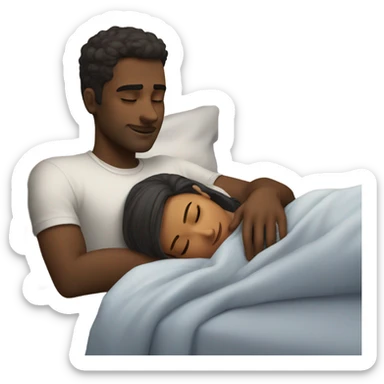a guy sleeping in a bed with a girl sticker