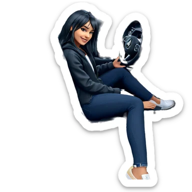 smiling girl beside a car sticker